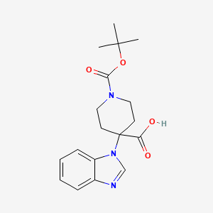 molecular formula C18H23N3O4 B1465526 4-(1H-Benzimidazol-1-yl)-1-(tert-butoxycarbonyl)-4-piperidinecarboxylic acid CAS No. 1353498-28-8