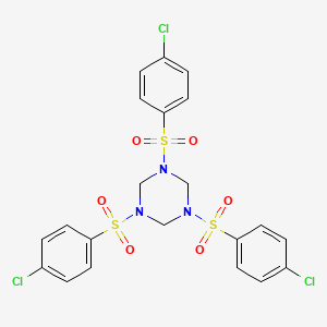 molecular formula C21H18Cl3N3O6S3 B14655747 1,3,5-Tris(4-chlorobenzene-1-sulfonyl)-1,3,5-triazinane CAS No. 52082-69-6