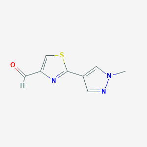 molecular formula C8H7N3OS B1465624 2-(1-methyl-1H-pyrazol-4-yl)-1,3-thiazole-4-carbaldehyde CAS No. 1178472-07-5