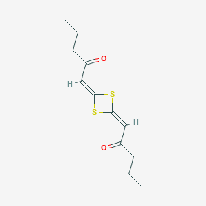 molecular formula C12H16O2S2 B14656496 1-[4-(2-Oxopentylidene)-1,3-dithietan-2-ylidene]pentan-2-one CAS No. 52835-67-3