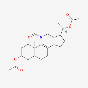 molecular formula C26H39NO5 B14657115 1-[5-Acetyl-2-(acetyloxy)-4a,6a-dimethyl-2,3,4,4a,5,6,6a,7,8,9,9a,10,11,11a-tetradecahydro-1h-benzo[h]cyclopenta[c]quinolin-7-yl]ethyl acetate CAS No. 41005-36-1