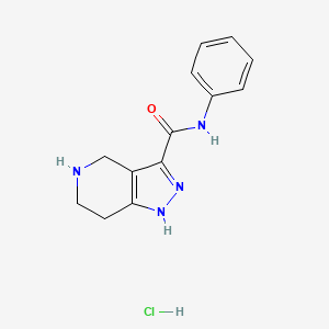 molecular formula C13H15ClN4O B1465956 N-Phenyl-4,5,6,7-tetrahydro-1H-pyrazolo[4,3-c]-pyridine-3-carboxamide hydrochloride CAS No. 1220035-70-0