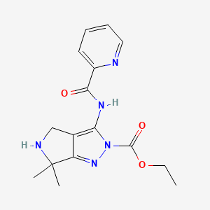 molecular formula C16H19N5O3 B1466195 Ethyl 6,6-dimethyl-3-[(2-pyridinylcarbonyl)amino]-5,6-dihydropyrrolo[3,4-c]pyrazole-2(4H)-carboxylate CAS No. 1041260-92-7