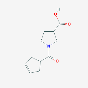 molecular formula C11H15NO3 B1466332 1-(Cyclopent-3-ene-1-carbonyl)pyrrolidine-3-carboxylic acid CAS No. 1343970-27-3