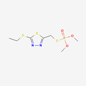 molecular formula C7H13N2O3PS3 B14664792 Phosphorothioic acid, O,O-dimethyl S-((5-(ethylthio)-1,3,4-thiadiazol-2-yl)methyl) ester CAS No. 38090-97-0