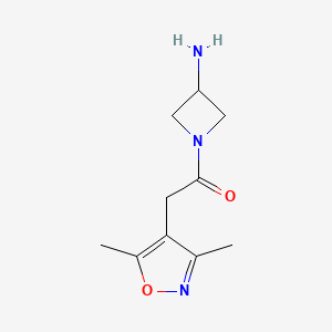 molecular formula C10H15N3O2 B1466607 1-(3-Aminoazetidin-1-yl)-2-(3,5-dimethylisoxazol-4-yl)ethan-1-one CAS No. 1467865-86-6