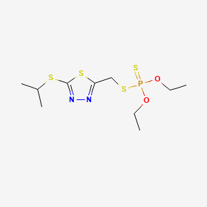 molecular formula C10H19N2O2PS4 B14667689 Phosphorodithioic acid, O,O-diethyl S-((5-((1-methylethyl)thio)-1,3,4-thiadiazol-2-yl)methyl)ester CAS No. 38091-00-8