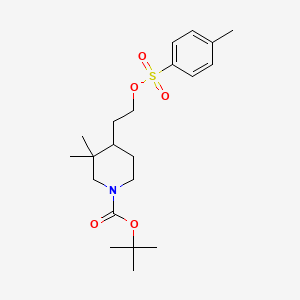 molecular formula C21H33NO5S B1466815 3,3-Dimethyl-4-[2-(toluene-4-sulfonyloxy)-ethyl]-piperidine-1-carboxylic acid tert-butyl ester CAS No. 958026-97-6