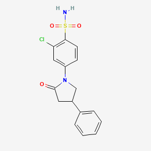 molecular formula C16H15ClN2O3S B14668812 2-Chloro-4-(2-oxo-4-phenyl-1-pyrrolidinyl)benzenesulfonamide CAS No. 36090-47-8