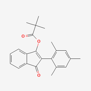 molecular formula C23H24O3 B14669197 Propanoic acid, 2,2-dimethyl-, 1-oxo-2-(2,4,6-trimethylphenyl)-1H-inden-3-yl ester CAS No. 40580-62-9