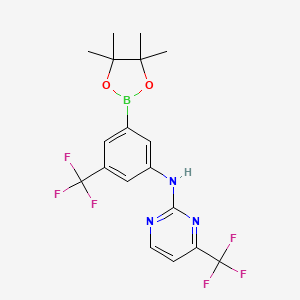 molecular formula C18H18BF6N3O2 B1466976 N-[3-(4,4,5,5-tetramethyl-1,3,2-dioxaborolan-2-yl)-5-(trifluoromethyl)phenyl]-4-(trifluoromethyl)pyrimidin-2-amine CAS No. 1312535-12-8