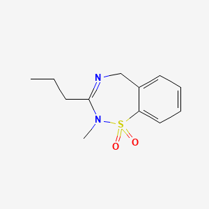 molecular formula C12H16N2O2S B14672671 1,2,4-Benzothiadiazepine, 2,5-dihydro-2-methyl-3-propyl-, 1,1-dioxide CAS No. 46781-71-9