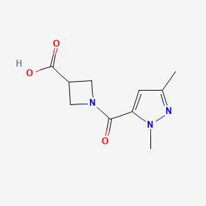 molecular formula C10H13N3O3 B1467268 1-(1,3-二甲基-1H-吡唑-5-羰基)氮杂环丁烷-3-羧酸 CAS No. 1478657-01-0