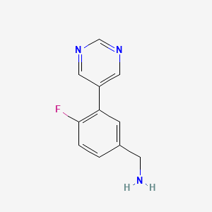 molecular formula C11H10FN3 B1467554 (4-Fluoro-3-(pyrimidin-5-yl)phenyl)methanamine CAS No. 1251073-22-9