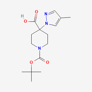 molecular formula C15H23N3O4 B1467658 1-(tert-Butoxycarbonyl)-4-(4-methyl-1H-pyrazol-1-yl)-4-piperidinecarboxylic acid CAS No. 1353506-23-6