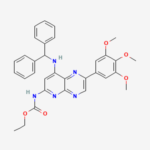 ethyl N-[8-(benzhydrylamino)-2-(3,4,5-trimethoxyphenyl)pyrido[2,3-b]pyrazin-6-yl]carbamate