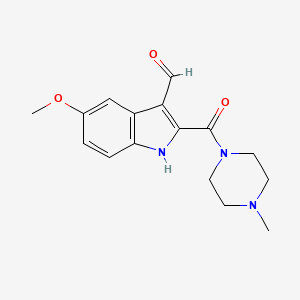 molecular formula C16H19N3O3 B14677115 Piperazine, 1-((3-formyl-5-methoxyindol-2-yl)carbonyl)-4-methyl- CAS No. 28837-84-5