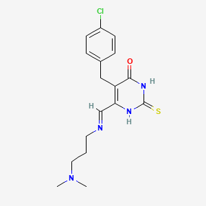 5-[(4-Chlorophenyl)methyl]-6-[(E)-{[3-(dimethylamino)propyl]imino}methyl]-2-sulfanylidene-2,3-dihydropyrimidin-4(1H)-one