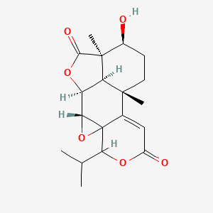 molecular formula C19H24O6 B14678474 (1S,2R,10S,13S,14R,17R)-13-hydroxy-10,14-dimethyl-5-propan-2-yl-3,6,16-trioxapentacyclo[8.6.1.02,4.04,9.014,17]heptadec-8-ene-7,15-dione 