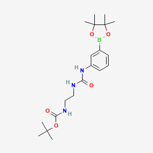 molecular formula C20H32BN3O5 B1467886 Carbamic acid,N-[2-[[[[3-(4,4,5,5-tetramethyl-1,3,2-dioxaborolan-2-yl)phenyl]amino]carbonyl]amino]ethyl]-, 1,1-dimethylethyl ester CAS No. 1036990-28-9