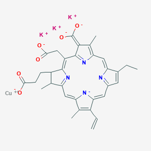 molecular formula C33H29CuK3N4O6 B14679147 copper;tripotassium;3-[20-(carboxylatomethyl)-18-(dioxidomethylidene)-8-ethenyl-13-ethyl-3,7,17-trimethyl-2,3-dihydroporphyrin-22-id-2-yl]propanoate CAS No. 28853-00-1