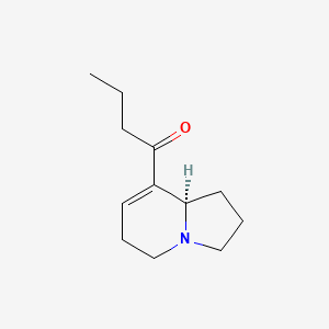 molecular formula C12H19NO B14679564 1-((8aR)-1,2,3,5,6,8a-Hexahydroindolizin-8-yl)butan-1-one CAS No. 33023-01-7