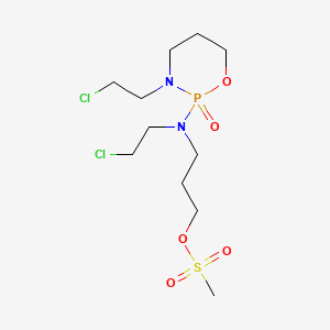 molecular formula C11H23Cl2N2O5PS B14679653 1-Propanol, 3-((2-chloroethyl)(3-(2-chloroethyl)tetrahydro-2H-1,3,2-oxazaphosphorin-2-yl)amino)-, methanesulfonate (ester), P-oxide CAS No. 37752-33-3