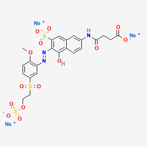 molecular formula C23H20N3Na3O14S3 B14679657 Trisodium N-(5-hydroxy-6-((5-((2-(sulphonatooxy)ethyl)sulphonyl)-2-methoxyphenyl)azo)-7-sulphonato-2-naphthyl)succinamate CAS No. 28316-43-0