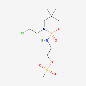 molecular formula C10H22ClN2O5PS B14679847 Ethanol, 2-((3-(2-chloroethyl)tetrahydro-5,5-dimethyl-2H-1,3,2-oxazaphosphorin-2-yl)amino)-, methanesulfonate (ester), p-oxide CAS No. 37752-35-5