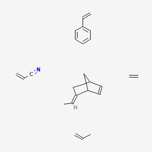 molecular formula C25H33N B14680491 ethene;(5E)-5-ethylidenebicyclo[2.2.1]hept-2-ene;prop-1-ene;prop-2-enenitrile;styrene CAS No. 32069-92-4