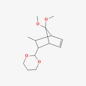 molecular formula C14H22O4 B14680812 5-(m-Dioxan-2-yl)-6-methyl-2-norbornen-7-one dimethyl acetal CAS No. 32154-96-4