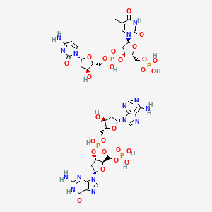 molecular formula C39H53N15O26P4 B14680857 [(2R,3S,5S)-5-(2-amino-6-oxo-1H-purin-9-yl)-2-(phosphonooxymethyl)oxolan-3-yl] [(2R,3S,5R)-5-(6-aminopurin-9-yl)-3-hydroxyoxolan-2-yl]methyl hydrogen phosphate;[(2R,3S,5R)-5-(4-amino-2-oxopyrimidin-1-yl)-3-hydroxyoxolan-2-yl]methyl [(2R,3S,5S)-5-(5-methyl-2,4-dioxopyrimidin-1-yl)-2-(phosphonooxymethyl)oxolan-3-yl] hydrogen phosphate CAS No. 29627-66-5