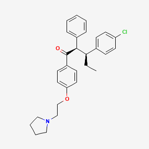 molecular formula C29H32ClNO2 B14681567 erythro-3-(p-Chlorophenyl)-2-phenyl-4'-(2-(1-pyrrolidinyl)ethoxy)valerophenone CAS No. 31301-19-6