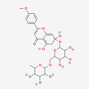 molecular formula C28H34O15 B14681752 5,7-dihydroxy-2-(4-methoxyphenyl)-7-[3,4,5-trihydroxy-6-[(3,4,5-trihydroxy-6-methyloxan-2-yl)oxymethyl]oxan-2-yl]oxy-6H-chromen-4-one 