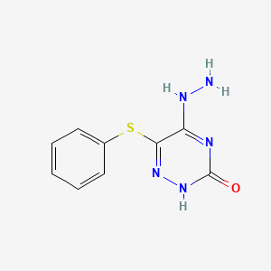 molecular formula C9H9N5OS B14681820 5-Hydrazinyl-6-(phenylsulfanyl)-1,2,4-triazin-3(2h)-one CAS No. 32331-03-6