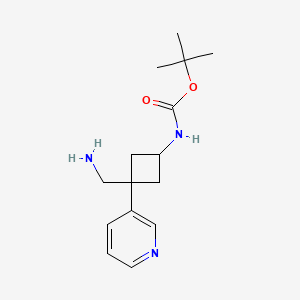 molecular formula C15H23N3O2 B1468239 tert-Butyl 3-(aminomethyl)-3-(3-pyridinyl)cyclobutylcarbamate CAS No. 1353504-22-9