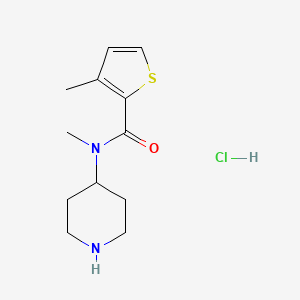 molecular formula C12H19ClN2OS B1468301 N,3-dimethyl-N-(piperidin-4-yl)thiophene-2-carboxamide hydrochloride CAS No. 1353985-79-1