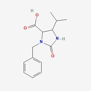 molecular formula C14H18N2O3 B1468327 3-Benzyl-5-isopropyl-2-oxo-4-imidazolidinecarboxylic acid CAS No. 1269442-97-8