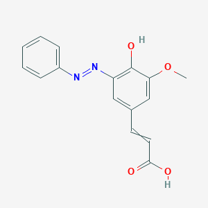 molecular formula C16H14N2O4 B14684699 3-[5-Methoxy-4-oxo-3-(2-phenylhydrazinylidene)cyclohexa-1,5-dien-1-yl]prop-2-enoic acid CAS No. 25538-86-7