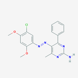 molecular formula C19H18ClN5O2 B14685549 5-[(5-Chloro-2,4-dimethoxyphenyl)diazenyl]-4-methyl-6-phenylpyrimidin-2-amine CAS No. 27845-01-8