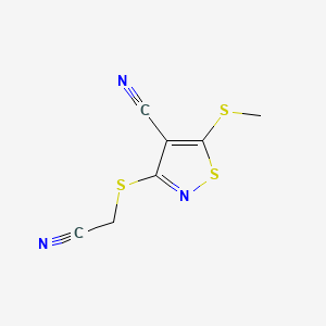 molecular formula C7H5N3S3 B14685899 4-Isothiazolecarbonitrile, 3-((cyanomethyl)thio)-5-(methylthio)- CAS No. 24306-38-5