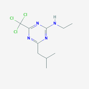 molecular formula C10H15Cl3N4 B14686360 N-ethyl-4-(2-methylpropyl)-6-(trichloromethyl)-1,3,5-triazin-2-amine CAS No. 24802-90-2