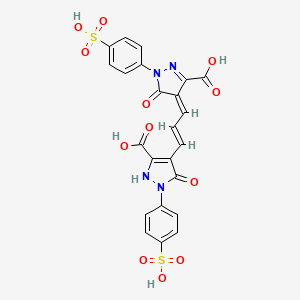 molecular formula C23H16N4O12S2 B14686530 4-(3-(3-Carboxy-5-hydroxy-1-(4-sulphophenyl)-1H-pyrazol-4-yl)allylidene)-4,5-dihydro-5-oxo-1-(4-sulphophenyl)-1H-pyrazole-3-carboxylic acid CAS No. 32425-63-1