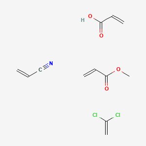 molecular formula C12H15Cl2NO4 B14686577 1,1-Dichloroethene;methyl prop-2-enoate;prop-2-enenitrile;prop-2-enoic acid CAS No. 34755-29-8