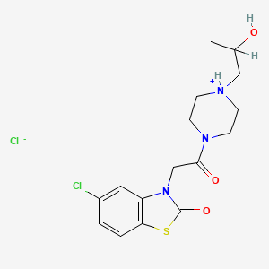 molecular formula C16H21Cl2N3O3S B14686623 5-Chloro-3-(4-(2-hydroxy-2-methylethyl)piperazin-1-yl)carbonylmethyl-2-benzothiazolinone HCl CAS No. 32527-53-0