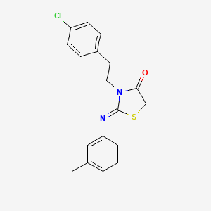 molecular formula C19H19ClN2OS B14686708 4-Thiazolidinone, 3-(2-(4-chlorophenyl)ethyl)-2-((3,4-dimethylphenyl)imino)- CAS No. 34375-51-4