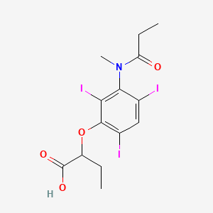 molecular formula C14H16I3NO4 B14687122 2-(3-(N-Methylpropionamido)-2,4,6-triiodophenoxy)butyric acid CAS No. 24340-24-7