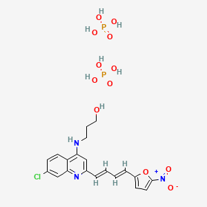 molecular formula C20H24ClN3O12P2 B14687706 3-[[7-chloro-2-[(1E,3E)-4-(5-nitrofuran-2-yl)buta-1,3-dienyl]quinolin-4-yl]amino]propan-1-ol;phosphoric acid CAS No. 31432-70-9