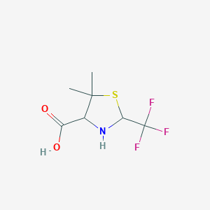 molecular formula C7H10F3NO2S B14688014 5,5-Dimethyl-2-(trifluoromethyl)-4-thiazolidinecarboxylic acid CAS No. 31185-62-3