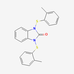 molecular formula C21H18N2OS2 B14688194 1,3-Bis[(2-methylphenyl)sulfanyl]-1,3-dihydro-2H-benzimidazol-2-one CAS No. 26914-51-2